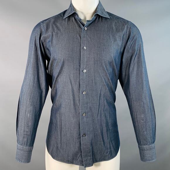 BAGUTTA Size S Grey Cotton Spread Collar Slim Fit Long Sleeve Shirt - Picture 1 of 6